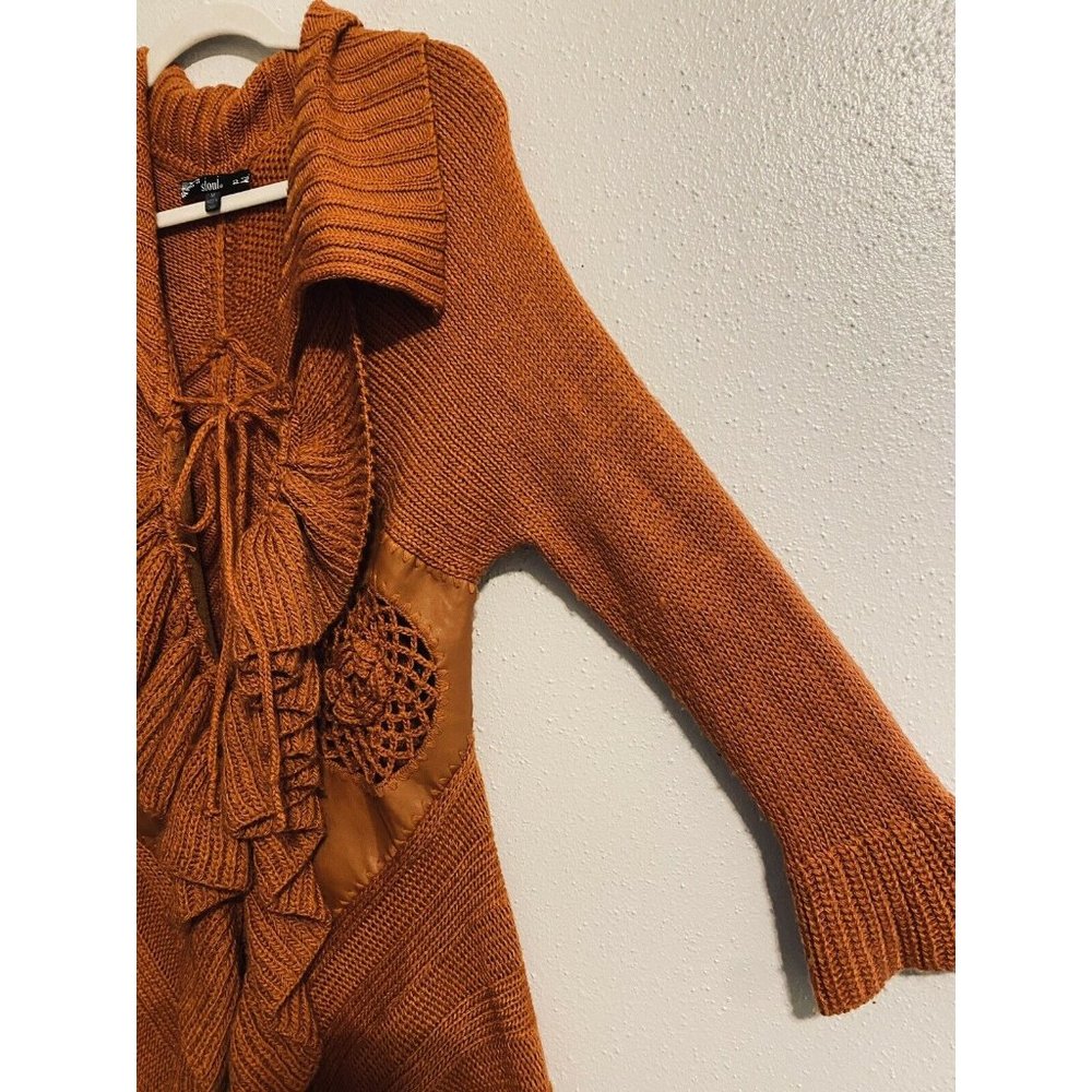 Slonl Ruffle Wool Blend Rust Cardigan Sweater - Picture 3 of 11